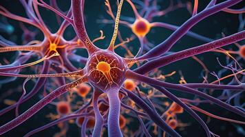 Abstract colorful microscopic structure of cells, neurons, veins, splash, circulation lines, microorganisms, micro dimensions photo