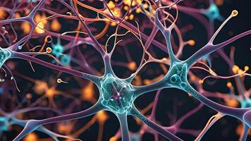 Abstract colorful microscopic structure of cells, neurons, veins, splash, circulation lines, microorganisms, micro dimensions photo