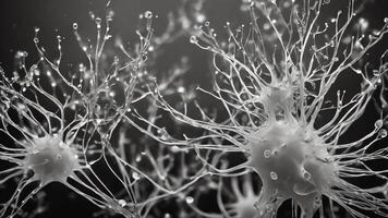 Abstract colorful microscopic structure of cells, neurons, veins, splash, circulation lines, microorganisms, micro dimensions photo