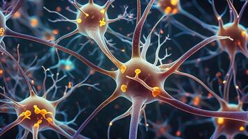 Abstract colorful microscopic structure of cells, neurons, veins, splash, circulation lines, microorganisms, micro dimensions photo