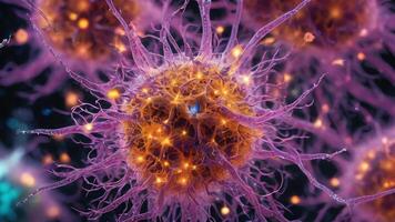 Abstract colorful microscopic structure of cells, neurons, veins, splash, circulation lines, microorganisms, micro dimensions photo
