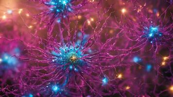 Abstract colorful microscopic structure of cells, neurons, veins, splash, circulation lines, microorganisms, micro dimensions photo