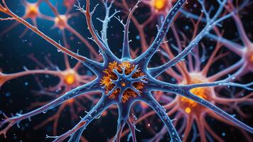 Abstract colorful microscopic structure of cells, neurons, veins, splash, circulation lines, microorganisms, micro dimensions photo