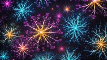 Abstract colorful microscopic structure of cells, neurons, veins, splash, circulation lines, microorganisms, micro dimensions photo