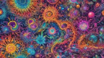 Abstract colorful microscopic structure of cells, neurons, veins, splash, circulation lines, microorganisms, micro dimensions photo