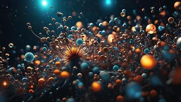 Abstract colorful microscopic structure of cells, neurons, veins, splash, circulation lines, microorganisms, micro dimensions photo