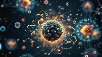 Abstract colorful microscopic structure of cells, neurons, veins, splash, circulation lines, microorganisms, micro dimensions photo