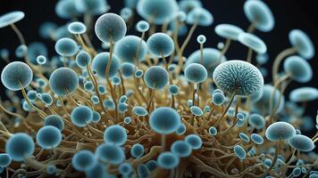 Abstract colorful microscopic structure of cells, neurons, veins, splash, circulation lines, microorganisms, micro dimensions photo