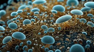 Abstract colorful microscopic structure of cells, neurons, veins, splash, circulation lines, microorganisms, micro dimensions photo