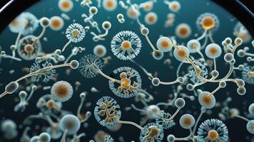 Abstract colorful microscopic structure of cells, neurons, veins, splash, circulation lines, microorganisms, micro dimensions photo