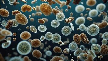 Abstract colorful microscopic structure of cells, neurons, veins, splash, circulation lines, microorganisms, micro dimensions photo