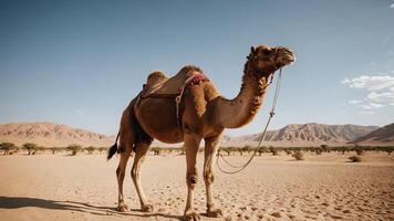 camel, animal portrait with desert landscape photo