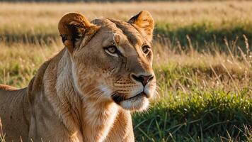 lioness, close up portrait of animal with beautiful nature photo