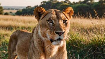 lioness, close up portrait of animal with beautiful nature photo