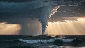storm with tornado in the middle of the sea photo
