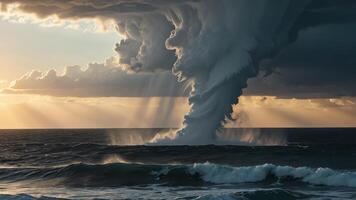 storm with tornado in the middle of the sea photo