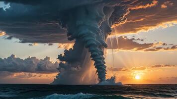 a storm with a tornado in the middle of the ocean photo
