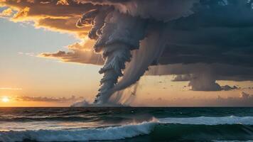 a storm with a tornado in the middle of the ocean photo