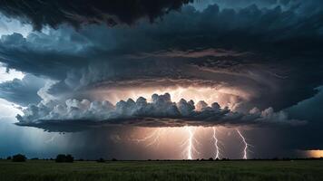 a large cloud with lightning coming out of it photo