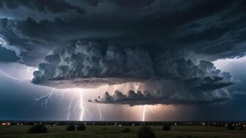 a large cloud with lightning coming out of it photo