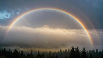 two double rainbows are seen over a mountain photo