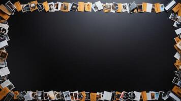 items on black table, background design of random objects on table photo