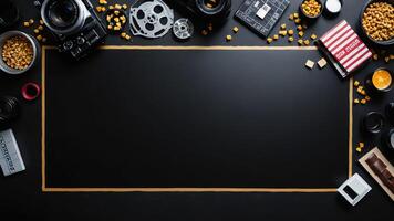 items on black table, background design of random objects on table photo