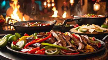 a grill with meat and vegetables photo