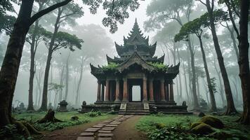 an ancient pagoda in the middle of a forest photo