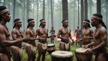 a group of men in native attire playing drums photo
