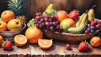 a painting of fruit on a table photo