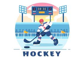 Ice Hockey Player Sport Illustration featuring a Helmet, Stick, Puck, and Skates on an Ice Surface for Game or Championship in a Flat Cartoon vector