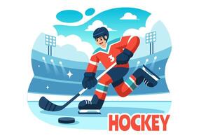 Ice Hockey Player Sport Illustration featuring a Helmet, Stick, Puck, and Skates on an Ice Surface for Game or Championship in a Flat Cartoon vector