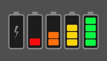 Battery charge colorful indicator icons. Phone charge level. vector