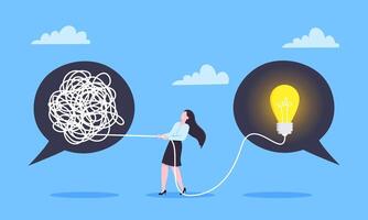 Unravel business chaos process with tangle difficult problem mess business concept. vector