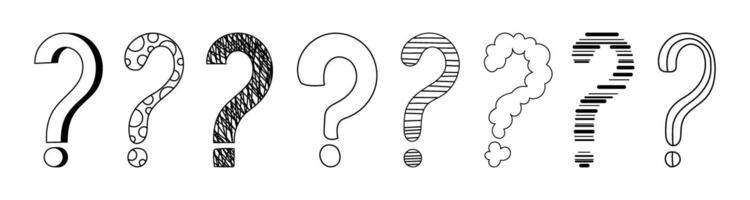 Doodle question mark hand drawn sketch illustration set isolated on white background. vector