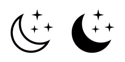 Crescent moon with stars icon on white background. Night icon. Crescent moon icon. Minimalist style. vector