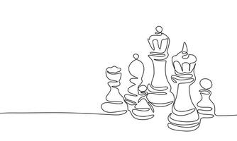 Chess one line continuous. Line art Chess. Hand drawn art. vector
