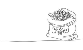 Coffee in burlap sack one line continuous. Line art burlap sack with coffee. Hand drawn art. vector