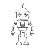 Cute retro robot character in doodle style. Hand drawn art. vector