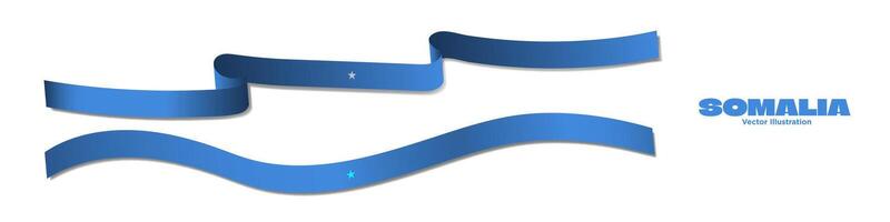3d Rendered Somalia Flag Ribbons with shadows, isolated on blue background. Somali Flags curled and rendered in perspective. Graphic Resource. Editable Illustration. vector