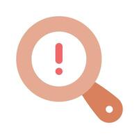 Exclamation mark under magnifier denoting icon of threat detection vector