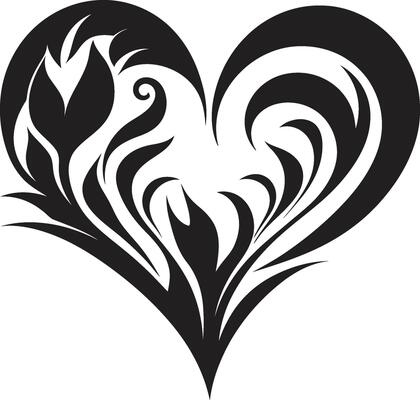 Sleek Heart Sophisticated Black Graphic with Decorative Accents Graceful Abstract Heart Intriguing Black Graphic with Abstract Elements