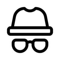 Hat with glasse, spy accessories, security hacker icon vector