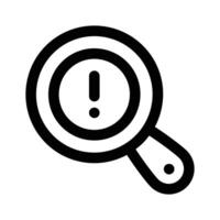 Exclamation mark under magnifier denoting icon of threat detection vector