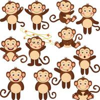 Set digital collage of cute monkey vector