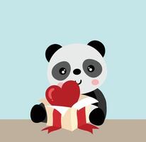 tarjeta con linda panda apertura sorpresa corazón caja vector
