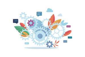 Mechanism system flat style decorated with colorful plants. vector