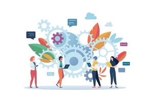 Business teamwork with mechanism system. vector