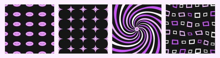 Set of abstract retro backgrounds with ovals, blinks and swirls and squares, seamless and not seamless patterns vector